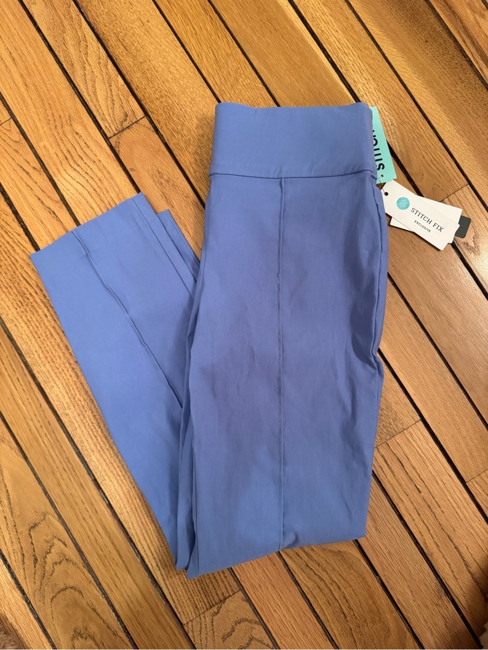 Violets & Roses blue pintuck pants featuring a high-waisted, pull-on style